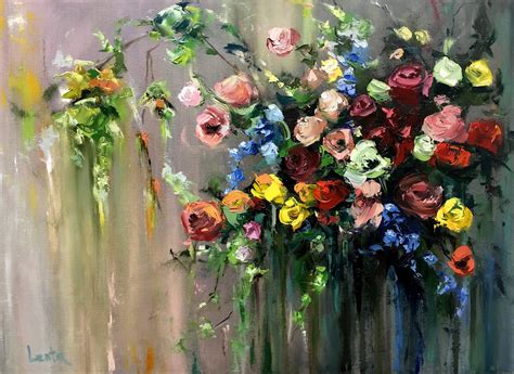 Peinture à lhuile colorée de fleurs art fait main art - Etsy France | Fleurs de peinture à l ...