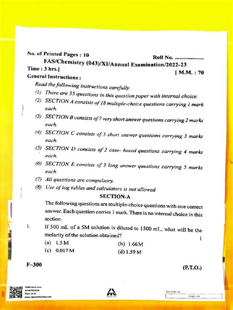 Chemistry Annual Examination 2023 | PDF