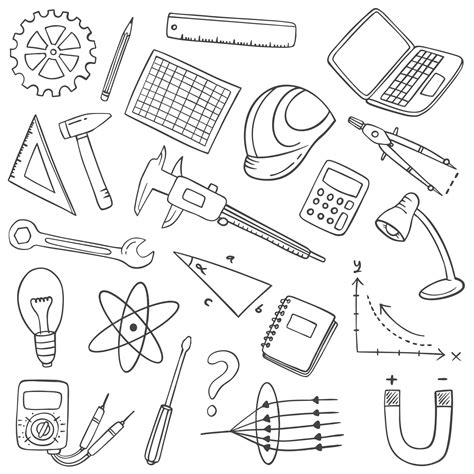 Premium Vector | Engineer or engineering jobs or profession doodle hand drawn set collections ...