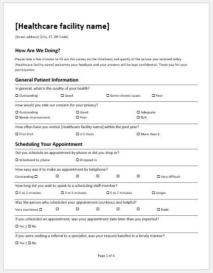 Patient Satisfaction Survey Forms for MS Word | Word & Excel Templates