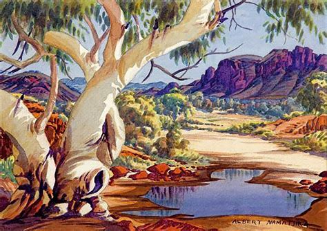 albert-namatjira_waterhole-macdonnell-ranges_1950s | Australian painting, Art tutorials ...