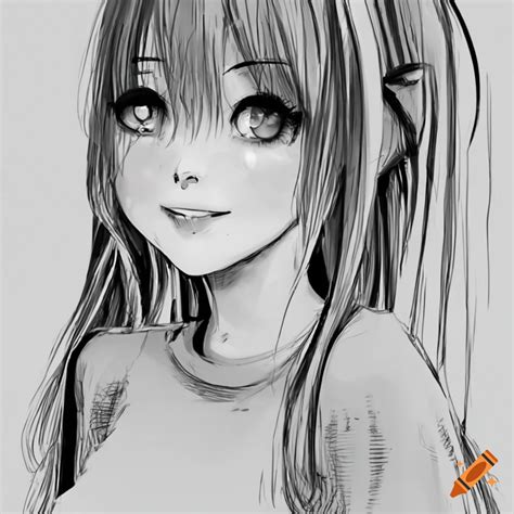 A monochrome anime girl with a playful smile