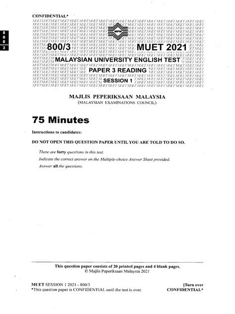 MUET Reading Past Paper Session 1 2021 PDF | PDF