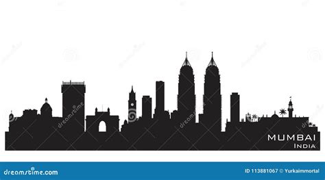 Mumbai India City Skyline Vector Silhouette Stock Vector - Illustration of horizon, architecture ...