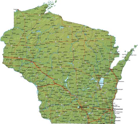 wisconsin map | Detailed Wisconsin Map - WI Terrain Map | Terrain map, Great lakes region, Lake ...