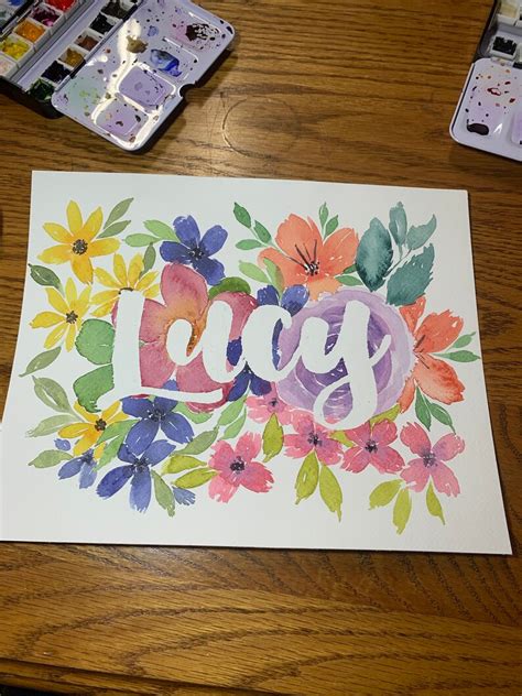 Custom Floral Watercolor Name Painting | Etsy