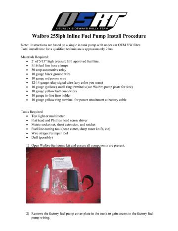 Walbro 255lph Inline Fuel Pump Installation Instructions | Manualzz