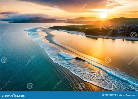 Beautiful Beach with a Sunset in the Background, Top View Stock ...