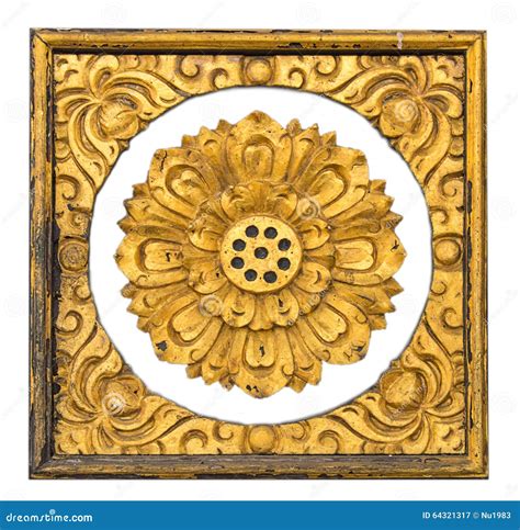 Golden Lotus Wood Sculpture Stock Image - Image of frame, culture: 64321317