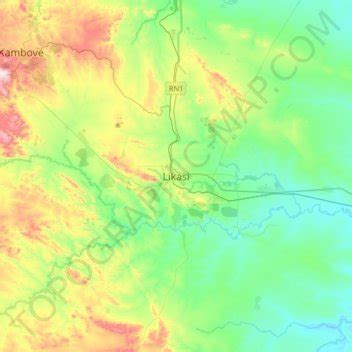 Likasi topographic map, elevation, terrain