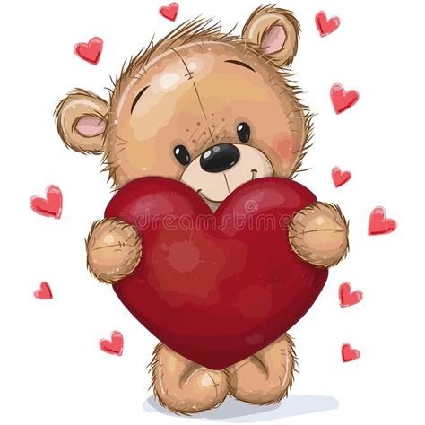 Teddy Bear with heart on a hearts background. Cute Cartoon Teddy Bear ...