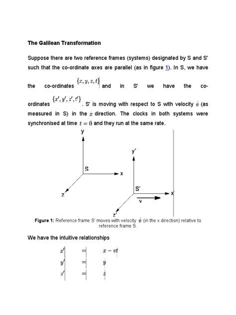 The Galilean Transformation: Figure 1: Reference Frame S' Moves With Velocity (In The X ...