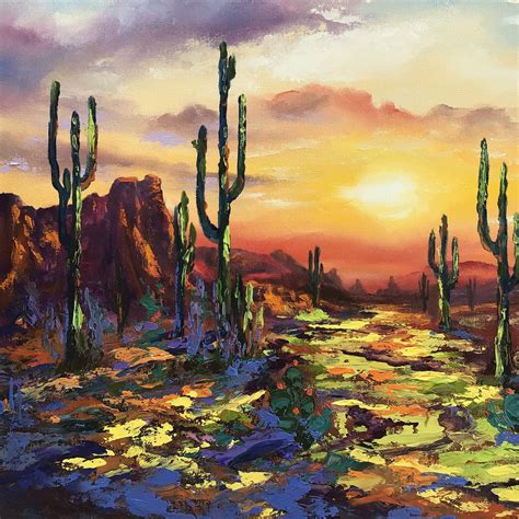 Arizona Painting Cactus Original Art Sonoran Desert and Sunset - Etsy