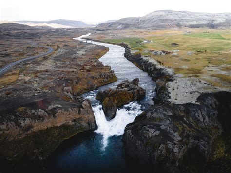 River and Waterfall in Birds Eye View · Free Stock Photo