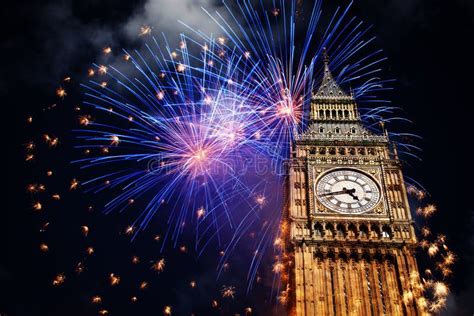 New Year In The City - Big Ben With Fireworks Stock Photo - Image of ...