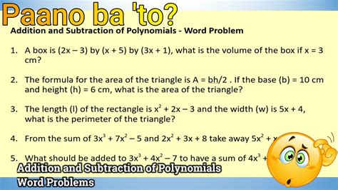 Addition and Subtraction of Polynomials-Word Problems - YouTube