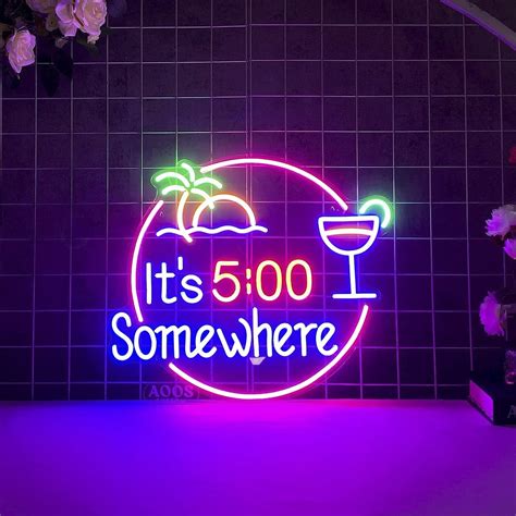 Custom Made Neon Signs, It's 5 O'clock Somewhere Bar Neon Sign, LED ...