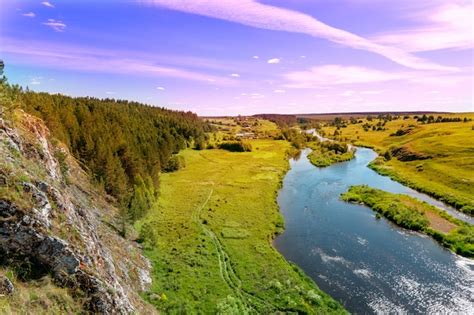 Premium Photo | Summer sunset over the river and forest