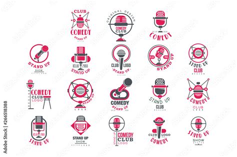 Comedy club stand up show logo design set vector Illustrations on a ...