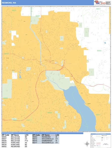 Redmond Washington Zip Code Wall Map (Basic Style) by MarketMAPS