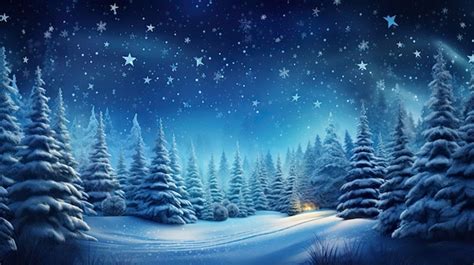 Premium AI Image | Winter forest with snow sky and stars at night