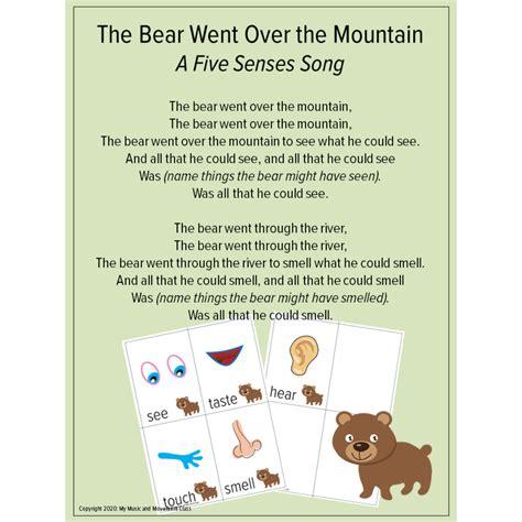 The Bear Went Over the Mountain Five Senses Song, preschool music ...