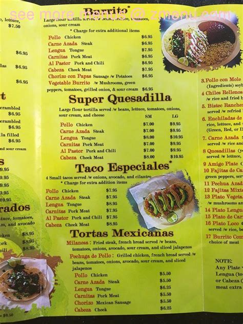 Menu at Taqueria El Amigo 2 restaurant, Leominster