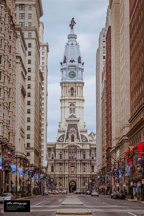 A view of the Philadelphia City Hall from Broad Street. This magnificent building is surrounded ...