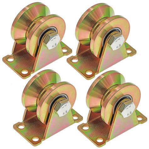 Buy Skelang 4 Pcs 50mm V-Groove Wheel, Sliding Gate Track Roller with Bracket, Heavy Duty Rigid ...