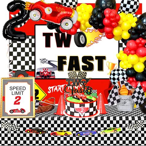 Buy Two Fast Birthday Decorations, Racing Car Theme 2nd Birthday Party Decorations, Two Fast ...