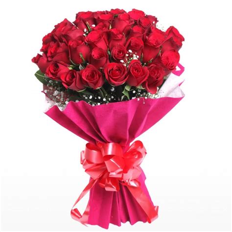 Valentine's Day Special Fresh Flower Bouquet of 40 Red Roses in Paper ...