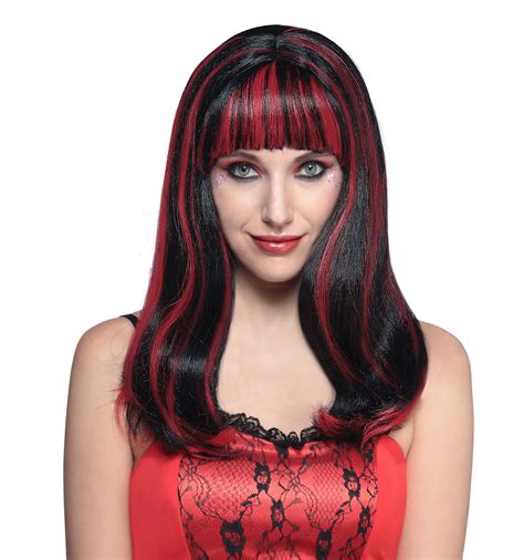 Way To Celebrate Halloween Adult Gothic Black Wig with Red Stripes - Walmart.com