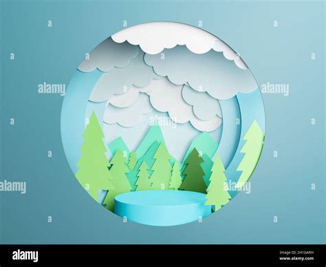 circle with a 3d Paper cut landscape and a cylinder in the center for a ...