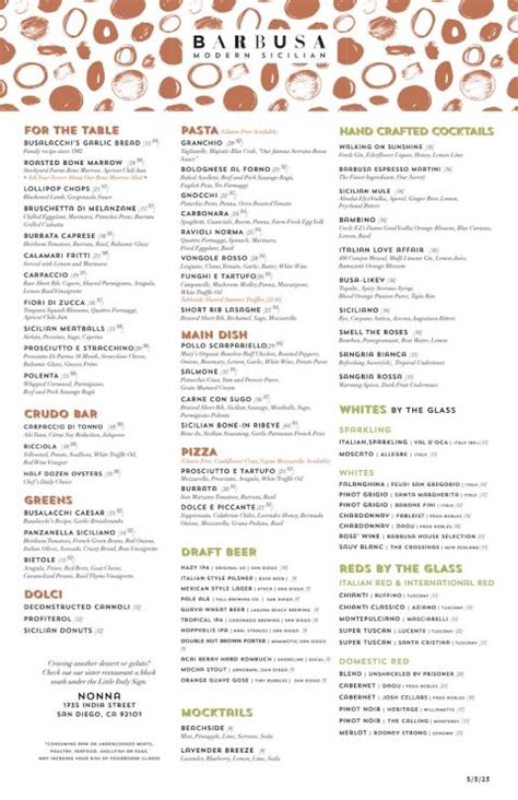 Food Menu - Little Italy Restaurant | San Diego Italian Restaurant | Barbusa