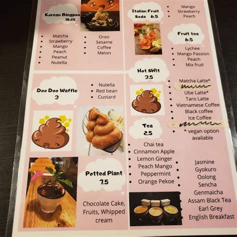 Menu at Poop Café, Toronto