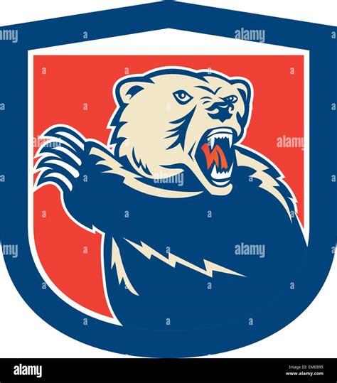 Grizzly Bear Swiping Paw Shield Retro Stock Vector Image & Art - Alamy