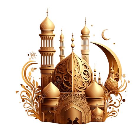 Mosque Islamic Muslim Vector Art Png D Mosque Golden Islamic Muslim ...