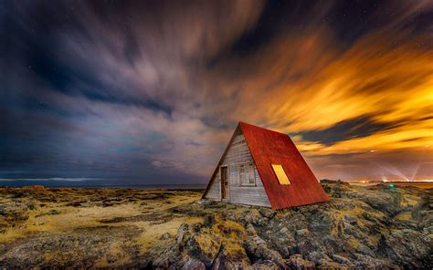 Wallpaper Iceland night scenery, house, stars 1920x1200 HD Picture, Image