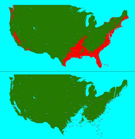 Flooded USA map ( water level rise if 125 meters or about 401 feet ...