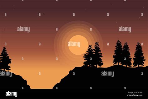 Silhouette of tree lined on hill landscape Stock Vector Image & Art - Alamy