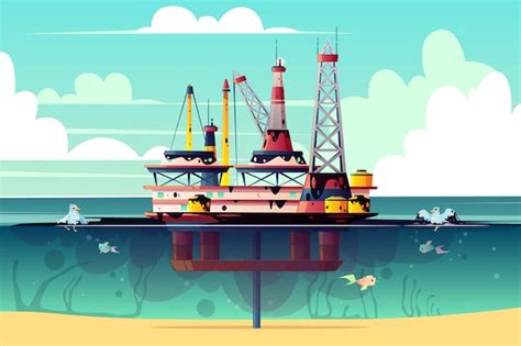 Free Vector | Cartoon illustration of oil rig in ocean