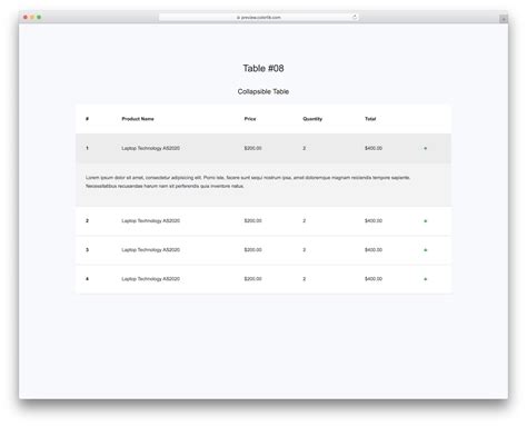 Table V08 - Free Accordion Table Template 2024 - Colorlib