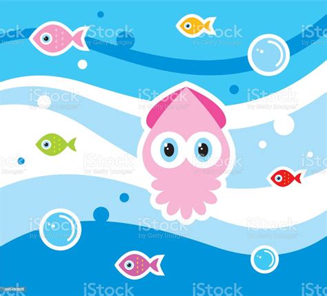 Cute Squid Cartoon Wallpaper Vector Stock Illustration - Download Image ...