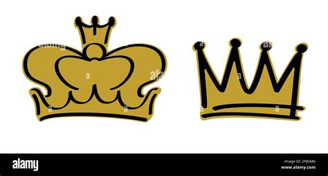 Cartoon golden sketch crown. Graffiti crown icon, Queen or king crowns. Royal imperial ...