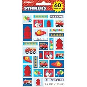 Amazon.com - Fire Engine Fun Stickers 2 Sheets - Childrens Decorative ...