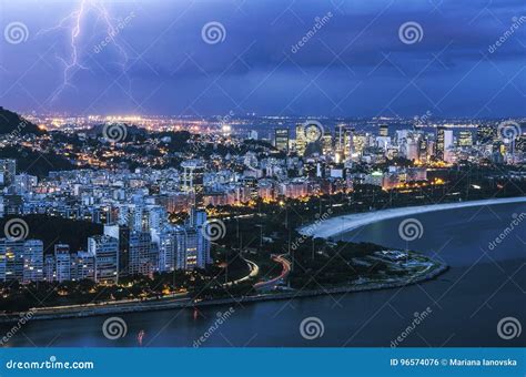 Rio de Janeiro by night stock photo. Image of scenic - 96574076