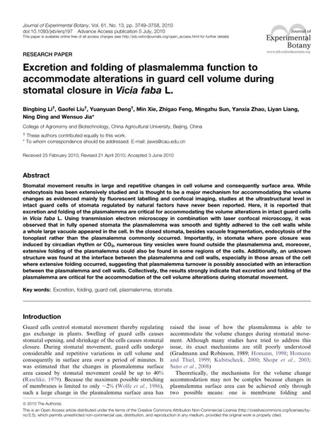 (PDF) Excretion and folding of plasmalemma function to accommodate alterations in guard cell ...