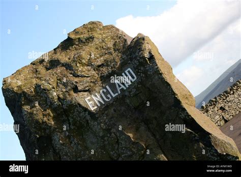 Boundary stone on England and Scotland Border at Carter Bar south of Jedburgh Cheviot Hills main ...