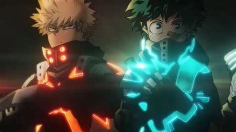 My Hero Academia: a double cosplay of Deku and Bakugo wearing the uniforms from the third film ...