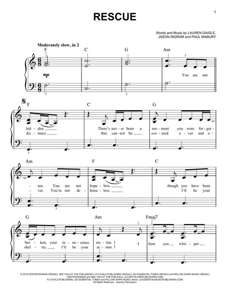 Lauren Daigle "Rescue" Sheet Music Notes | Download Printable PDF Score ...